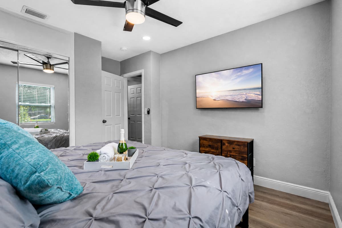 Want your own space during this trip? This room has a king-size bed, cabinets, and its own TV. Who wouldn't want a comfortable room to rest in after a long day?