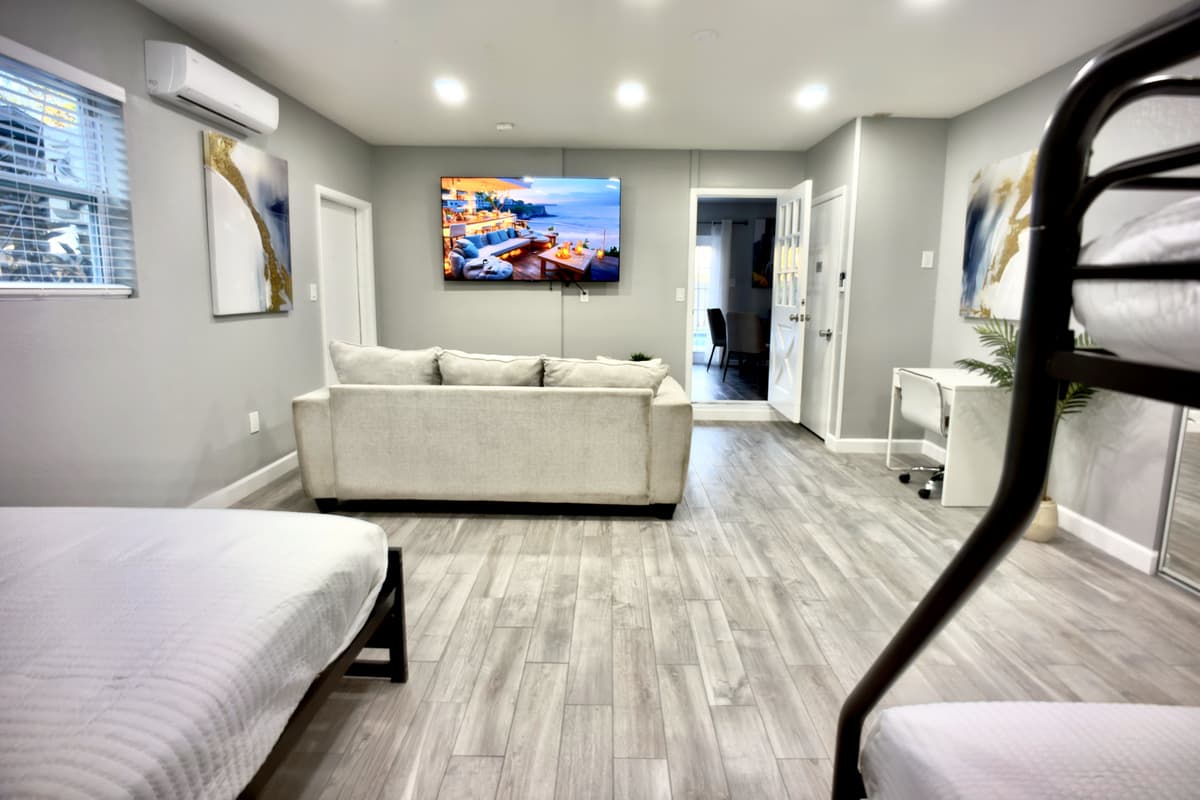 A well-designed private escape with a plush sofa, ensuring a peaceful and comfortable stay.