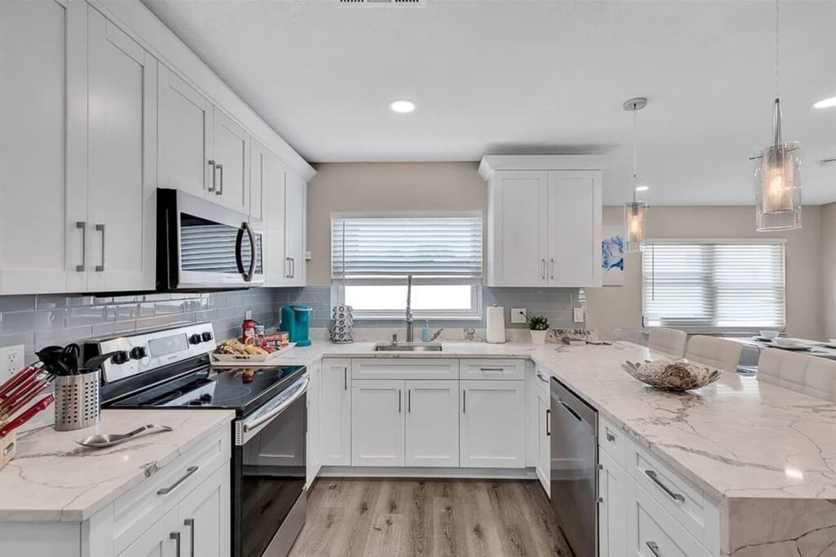 Our spacious modern kitchen has a lot of storage too! It's equipped with a dishwasher and has a lot of cabinets and drawers for kitchen tools and utensils. If you like this property, don't hesitate to send us a message.