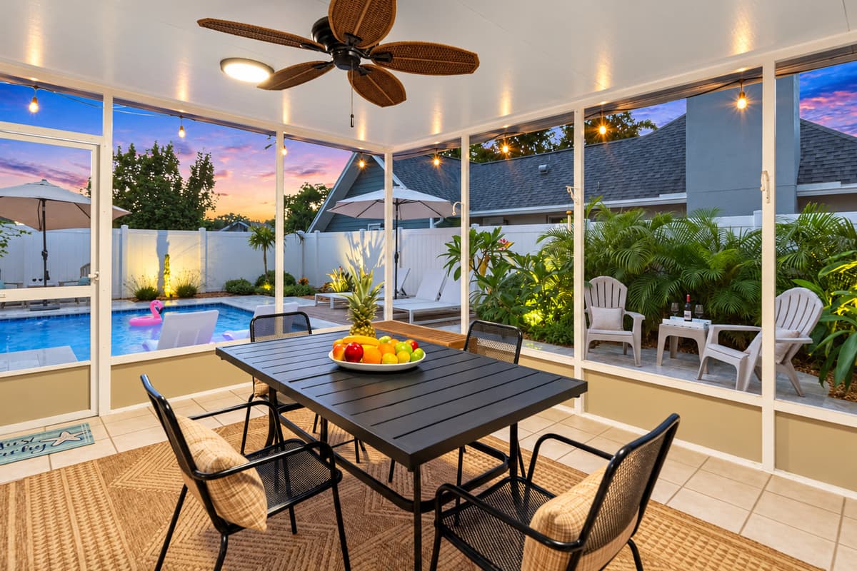 Step into paradise in your fully screened lanai and poolside retreat—perfect for morning coffee or sunset cocktails.