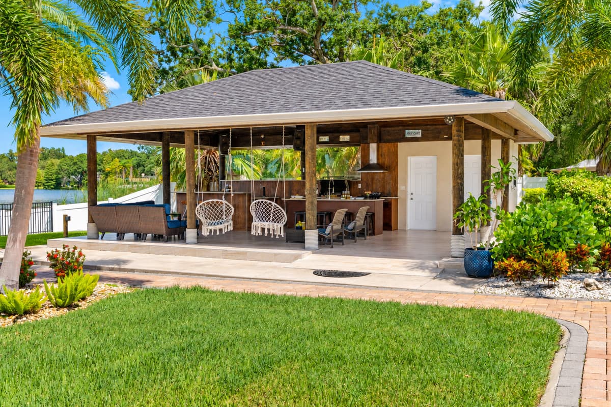 Step outside into your very own private lakeside retreat, where serene views and thoughtfully designed amenities come together to create the ultimate outdoor living experience.