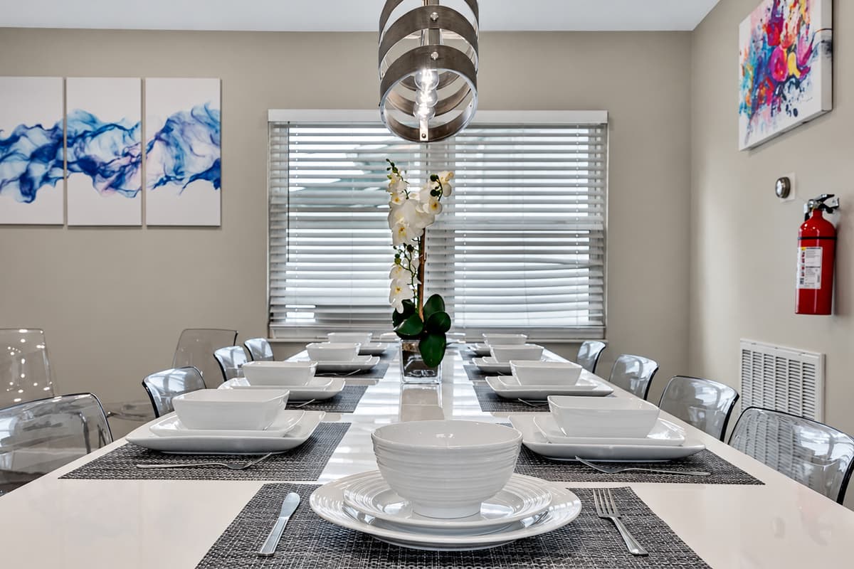 Nothing beats homecooked meals shared together! Enjoy meals with family in this elegant dining table that seats 8 people. Book your stay now!