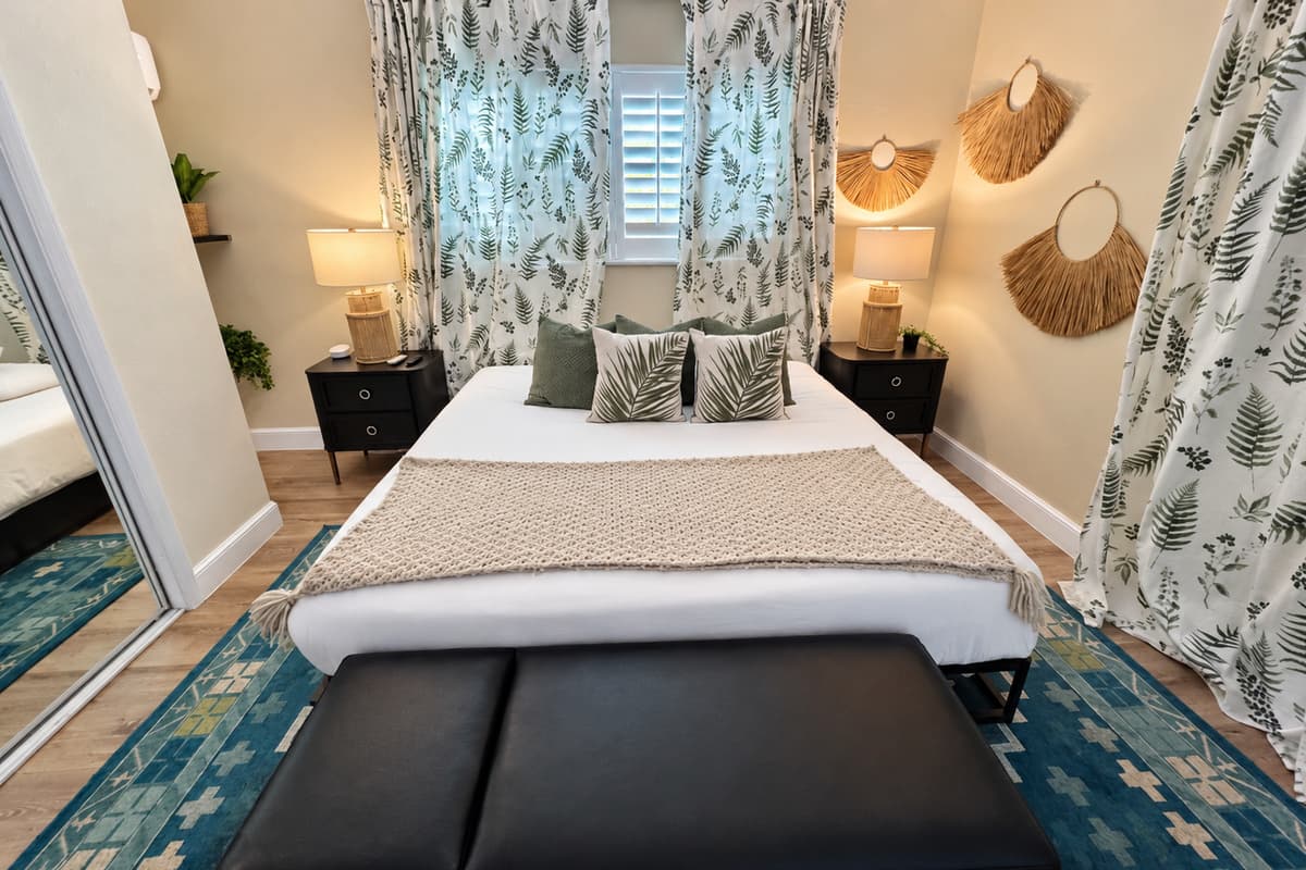 The decor of this Bedroom is designed to enhance its welcoming ambiance. 