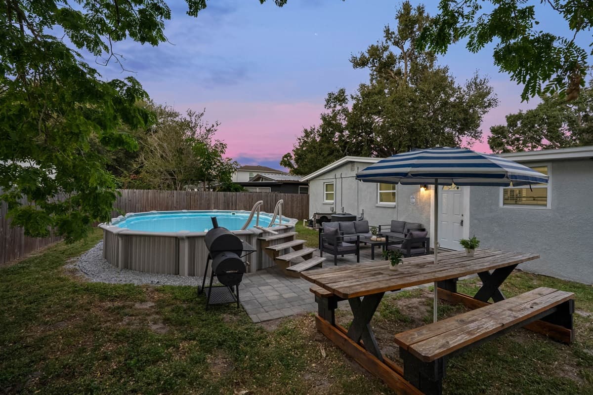 Watch the sky turn shades of pink and purple as you relax by the pool.