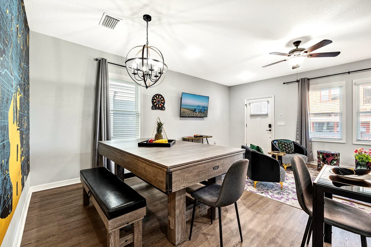 The surrounding decor is carefully curated to complement the energetic vibe of the room.