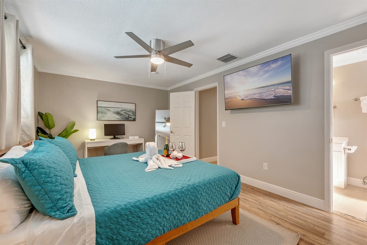 This exclusive retreat is adorned with a regal king-size bed, promising nights of unparalleled relaxation enveloped in plush tranquility.