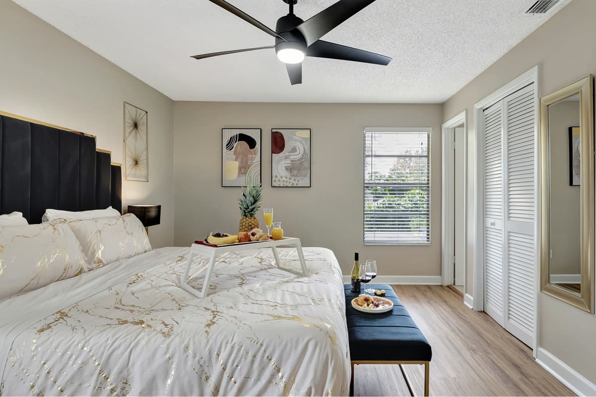 Our cozy bedroom offers the perfect blend of comfort and entertainment.