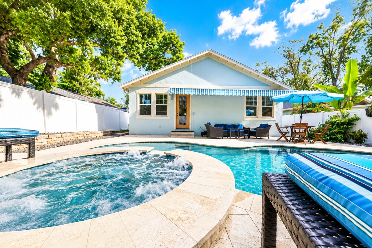 Gather with family and friends around the private pool and spa while enjoying the peaceful outdoor setting.