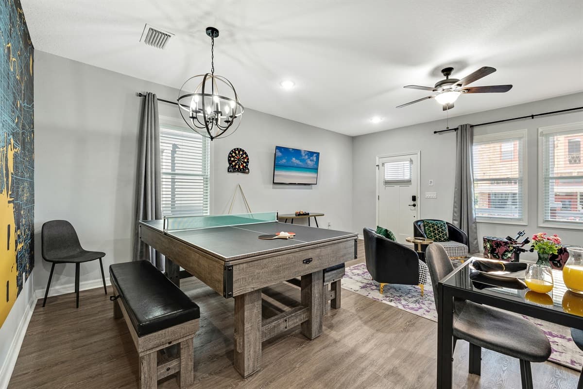 In a matter of moments, the game transforms as the pool table evolves into a ping pong arena.
