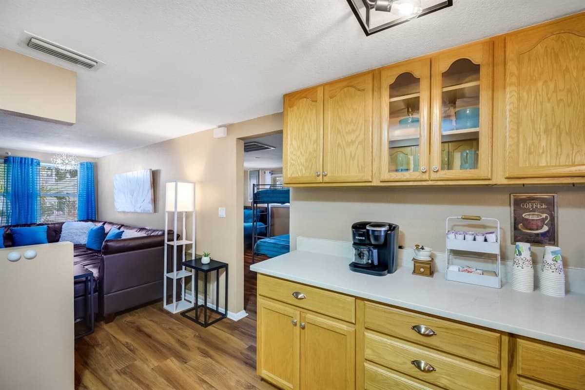 Can't survive a day without your coffee? We got you! Our kitchen has a coffee counter ready for you to use during this trip! Book this property now!