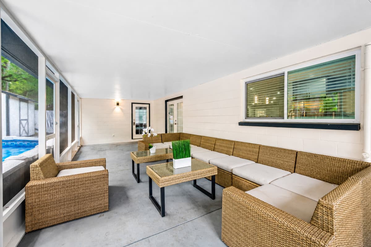 Our patio area is great for enjoying the lovely outdoors and beautiful scenery! Have an amazing time with your family here! Inquire now!