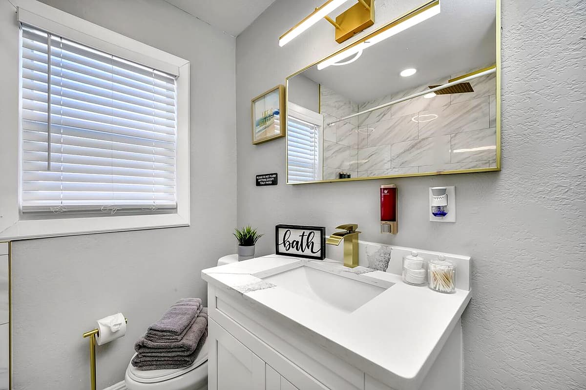 Our beautiful and spacious vanity and sink in the bathroom