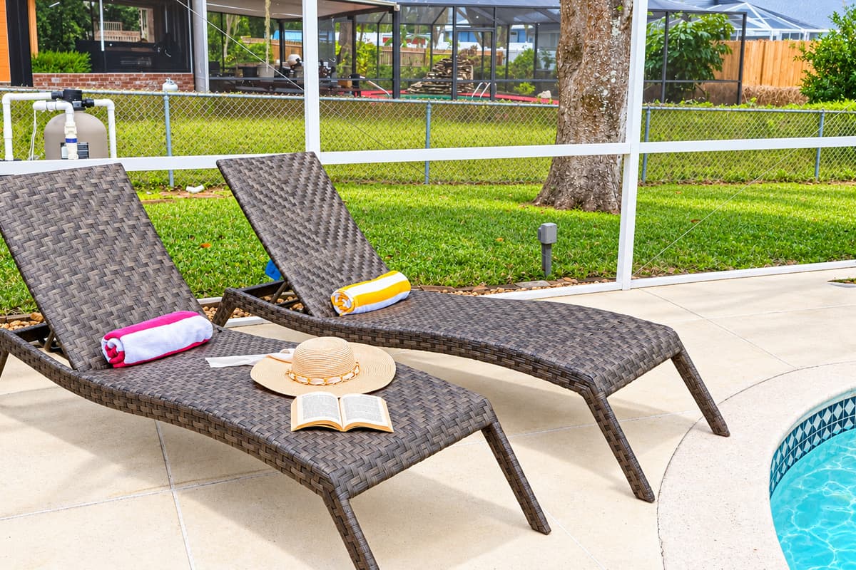 Lounge poolside on comfortable chairs and enjoy a calm, enclosed outdoor retreat.
