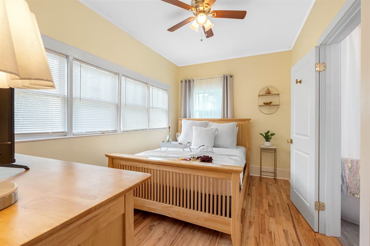 With a cozy, inviting bed, this bedroom provides the perfect setting to unwind after a long day.