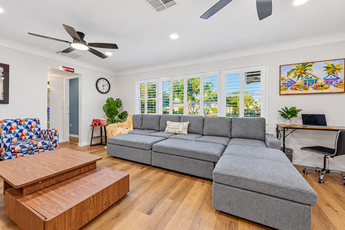 Cozy sectional and inviting layout designed for connection, conversation, and movie nights 