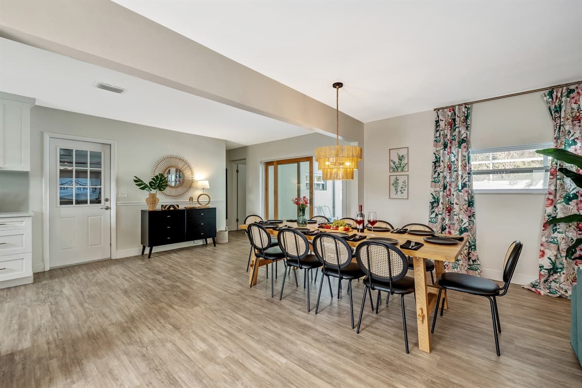 The decor of the dining area is tastefully curated to enhance its inviting atmosphere.