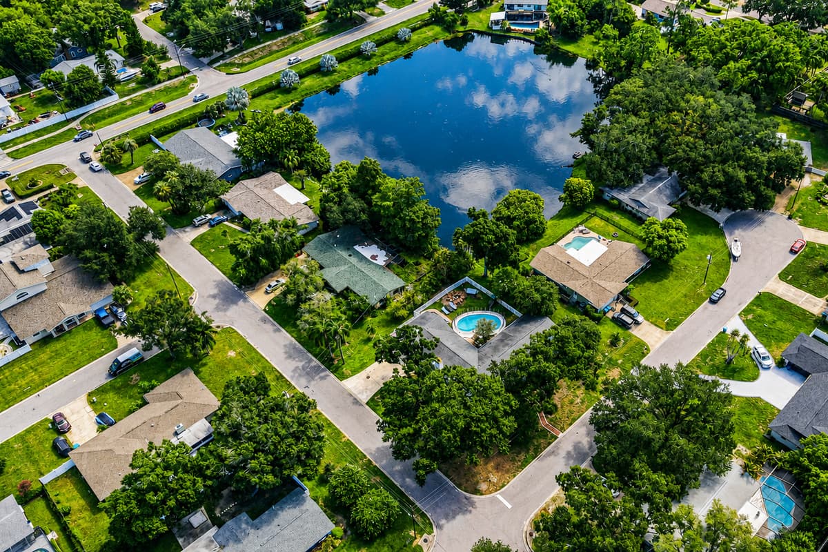 A quiet lake at the end of the street. This is the kind of neighborhood people move to, not just visit.