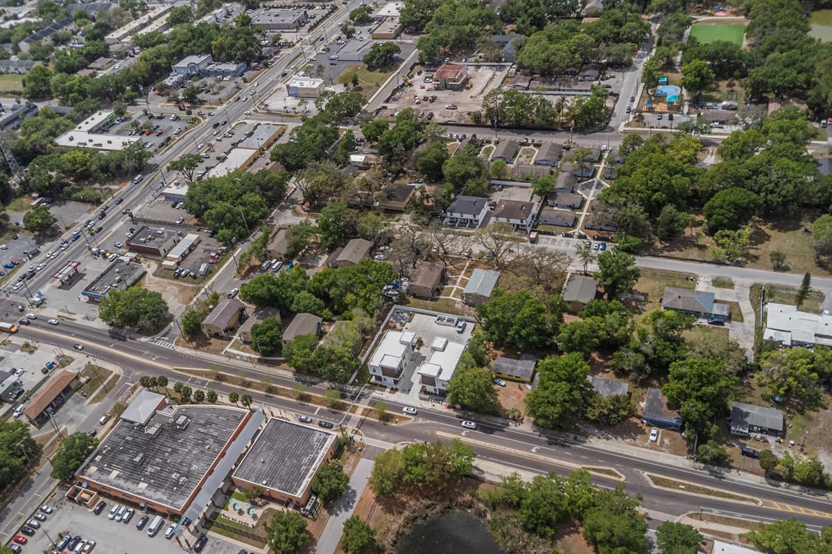Your new neighborhood from above — steps from local shops, restaurants, and parks. Everything you need is within reach at KaSa.