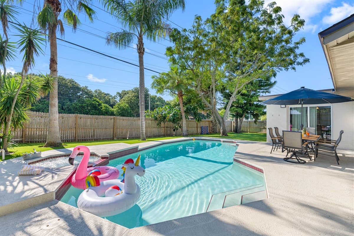 Whether you're looking to cool off on a hot day, enjoy a morning swim, or relax poolside with loved ones, this outdoor pool area provides the perfect setting.