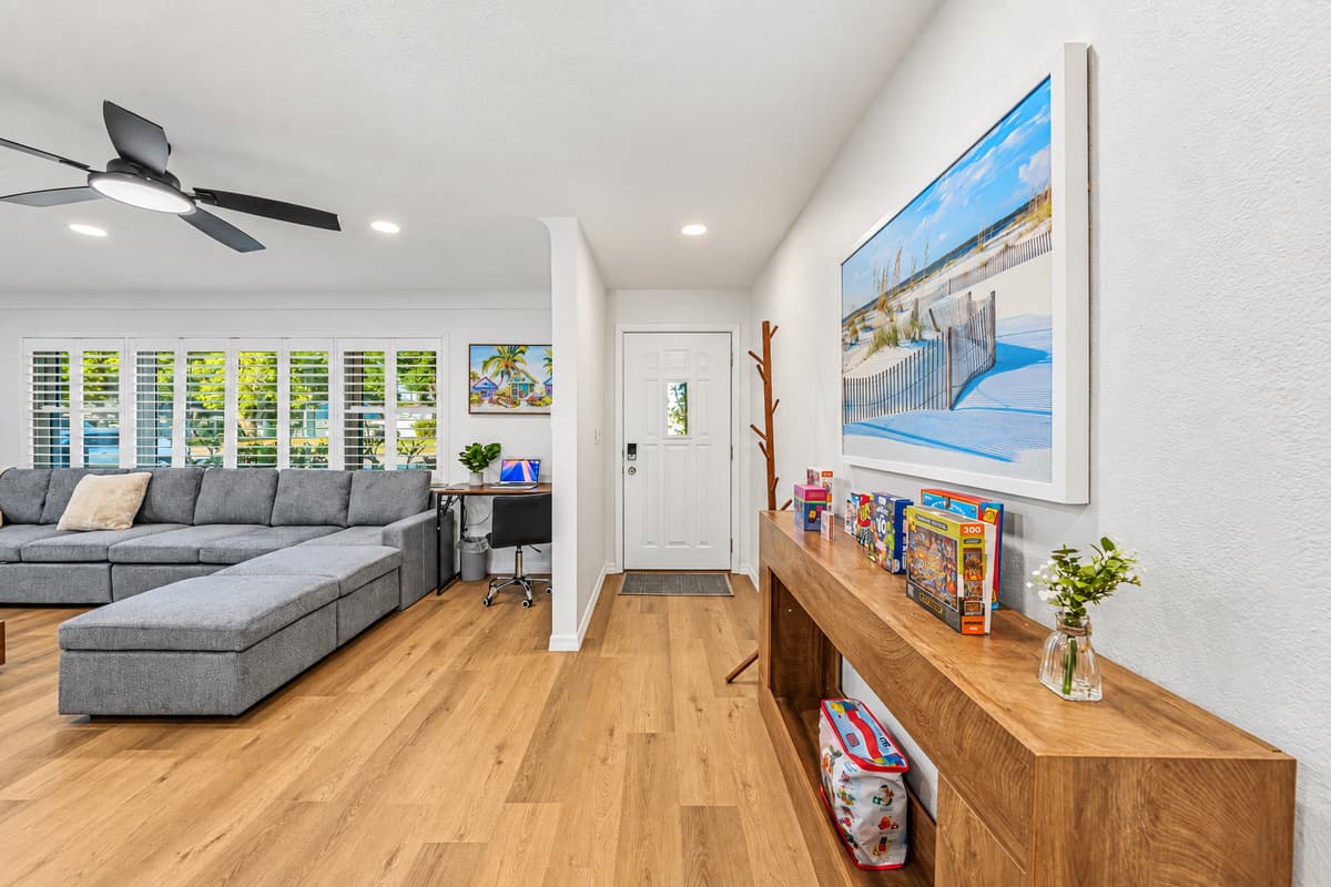 Wide open layout with modern coastal décor and plenty of room to unwind 