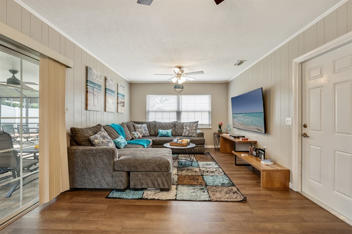 Immerse yourself in an ambiance of refined luxury as you step onto elegant wooden floors that exude sophistication and warmth.
