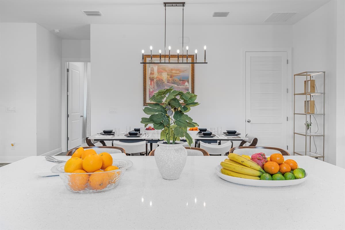 Kitchen island view looking toward the dining area, highlighting seamless flow for entertaining.