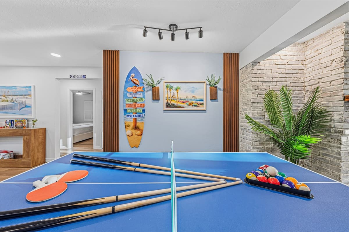 Spacious entertainment zone with pool table and stylish design for a fun group experience 