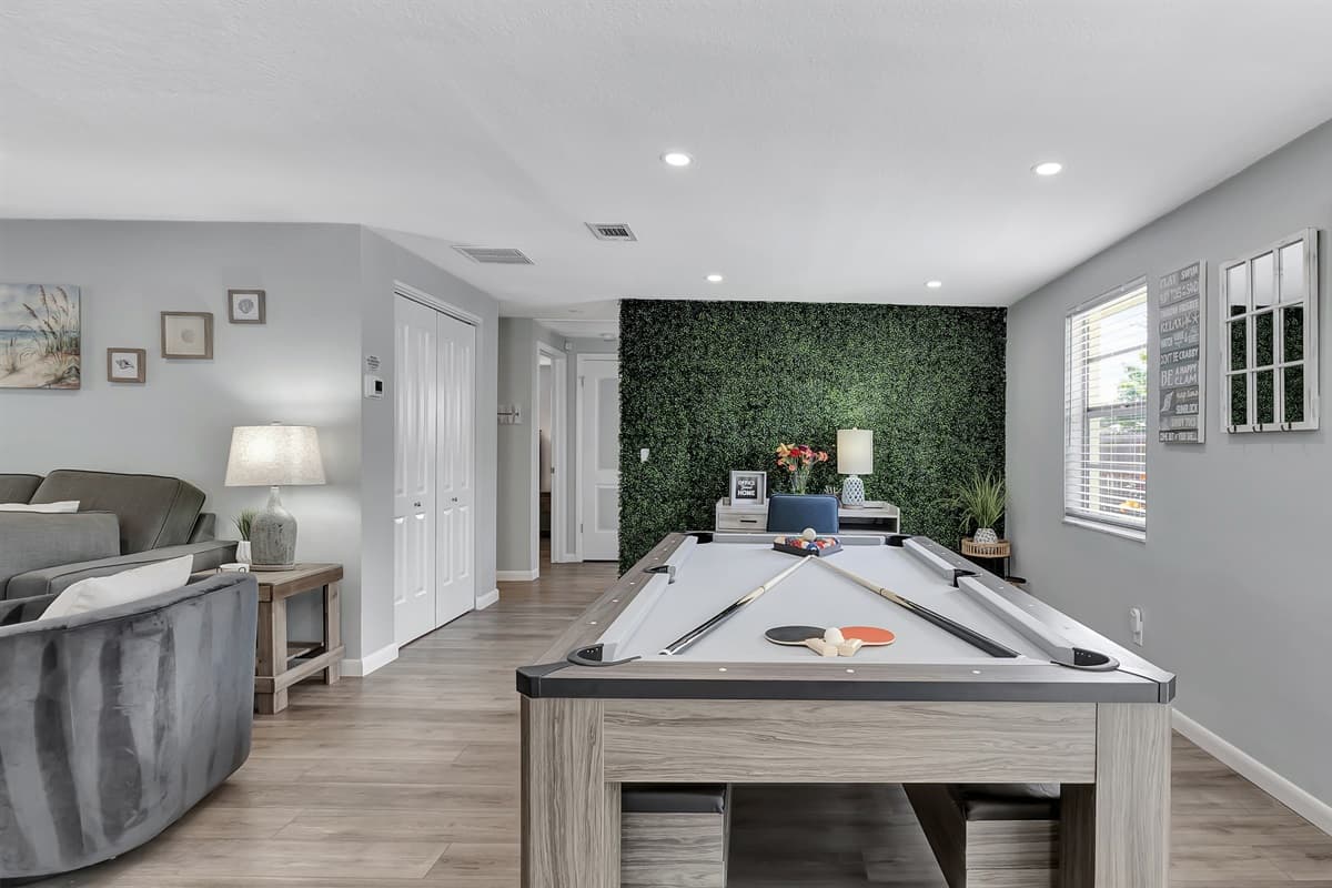 With a simple transformation, this table becomes the center of excitement as it converts into both a pool table and a ping pong table.