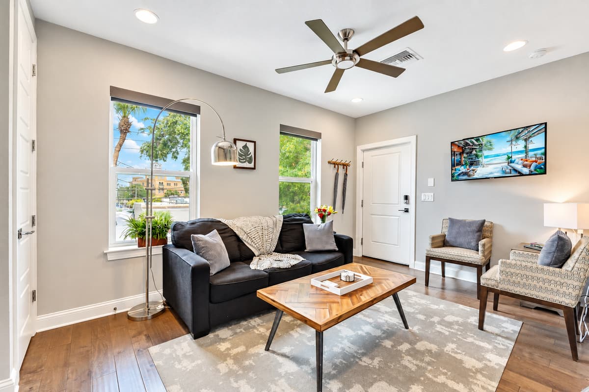 This plush seating arrangement provides the ideal setting for relaxation and leisure.