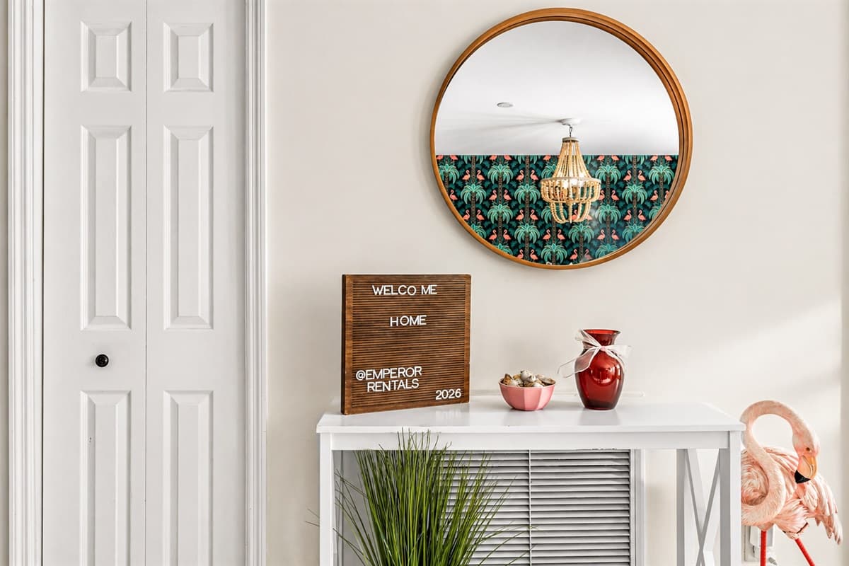 Stylish entry console with welcoming décor touches for a warm first impression.