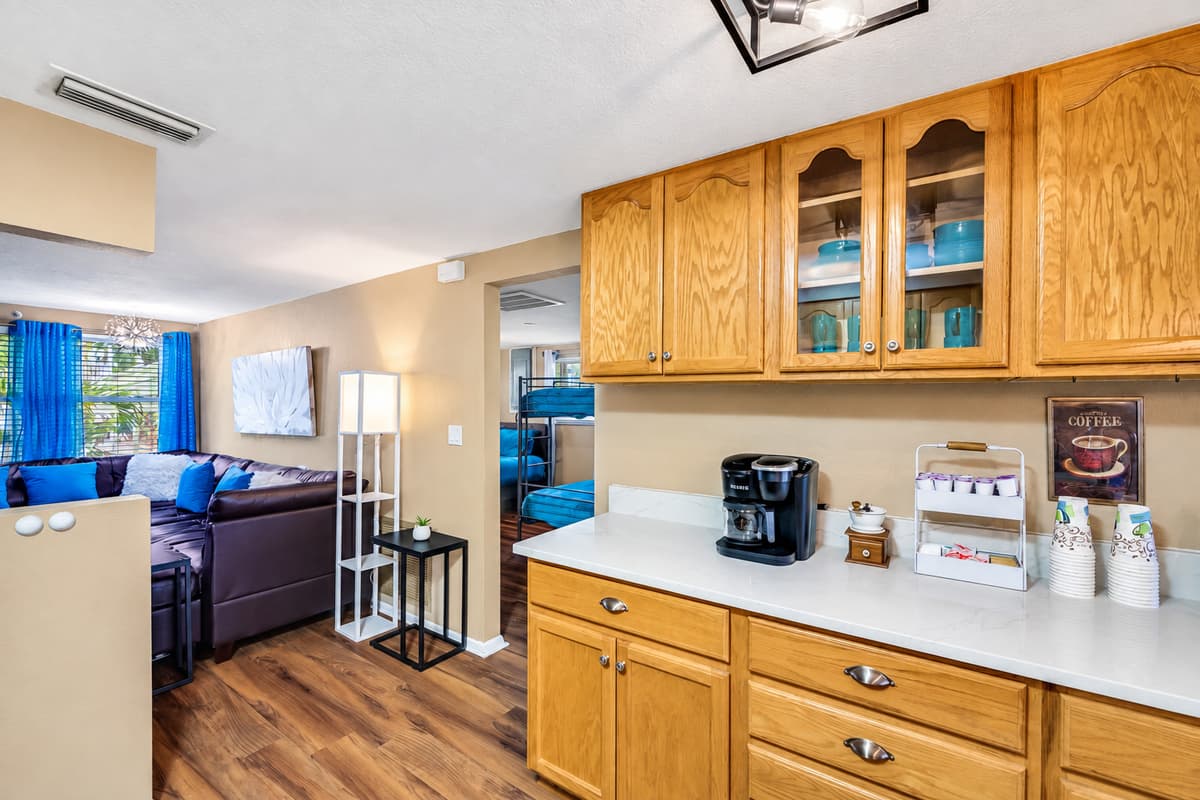 Can't survive a day without your coffee? We got you! Our kitchen has a coffee counter ready for you to use during this trip! Book this property now!