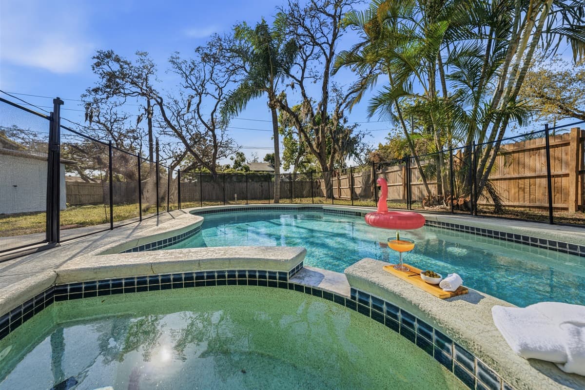 Private pool and relaxing outdoor setting.