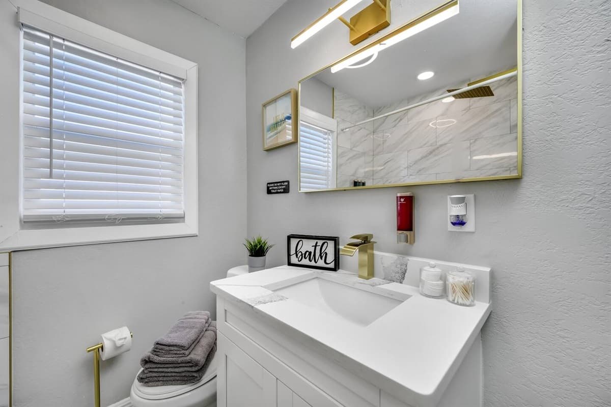 Our beautiful and spacious vanity and sink in the bathroom