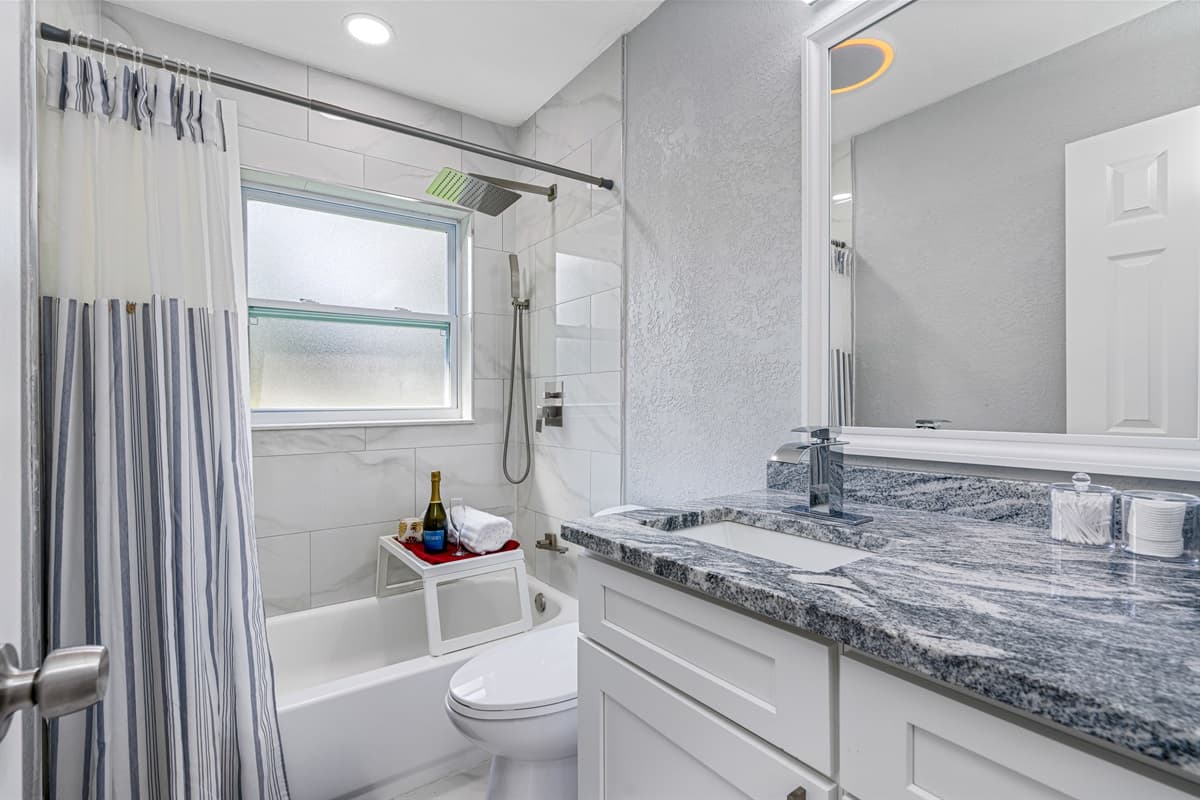 Our beautiful bathroom is equipped with bathtub, sink, toilet and shower. Enjoy a relaxing bath after a long day of travel from your home to your home away from home. If you think this property if for you, send us an inquiry right away!
