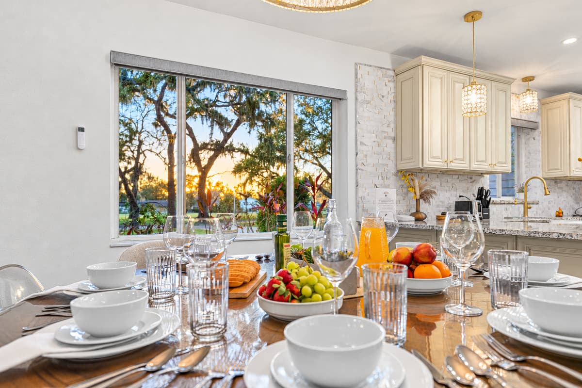 A beautifully appointed dining space that blends modern style with a warm, welcoming ambiance.