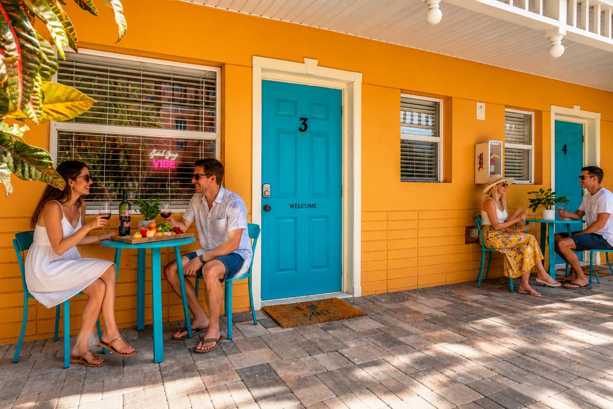 Enjoy morning coffee or an evening drink on your private patio with outdoor seating just steps from your front door.