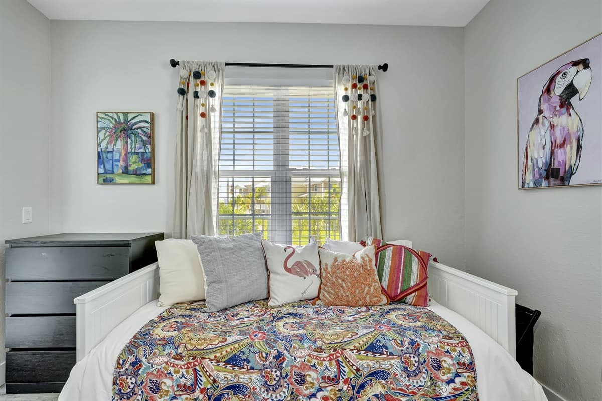 The plush linens and carefully chosen pillows create a haven that invites you to sink in and let the cares of the day slip away.