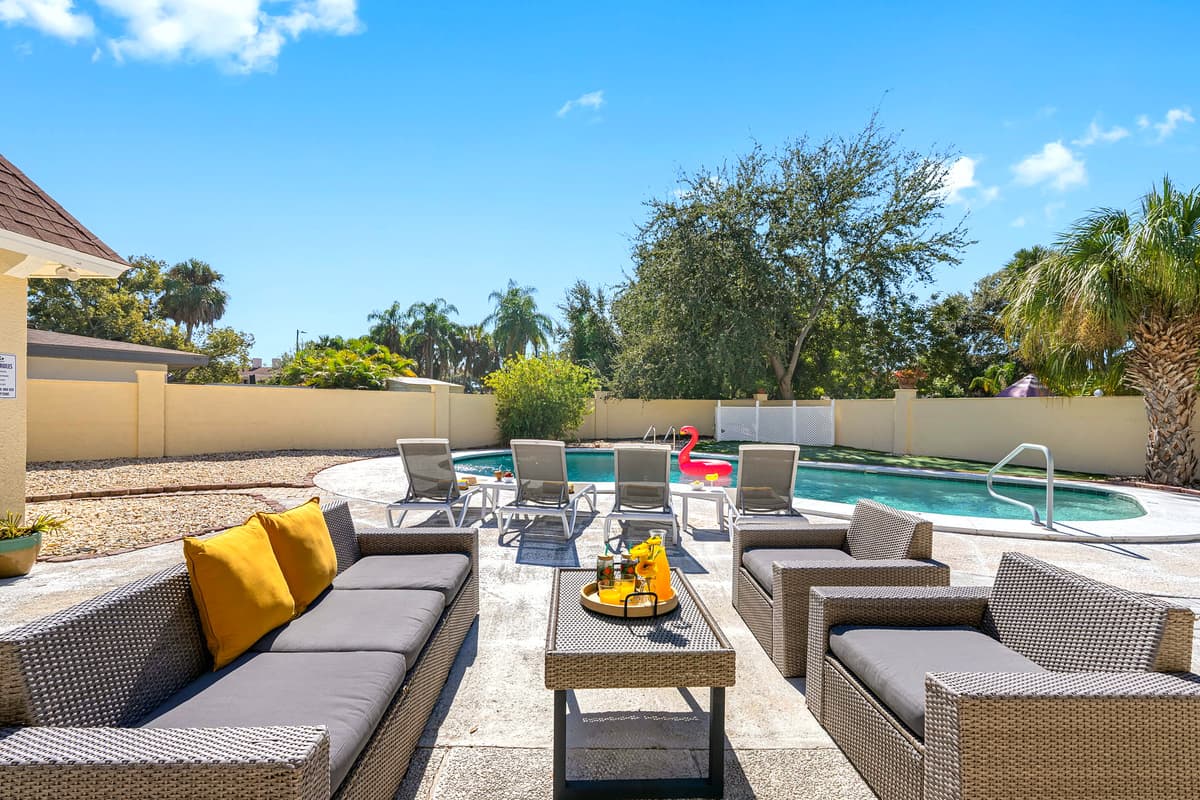 Make memories in this spacious pool area complete with sun loungers, outdoor seating, and a grill — everything you need for a fun-filled day in the sun.