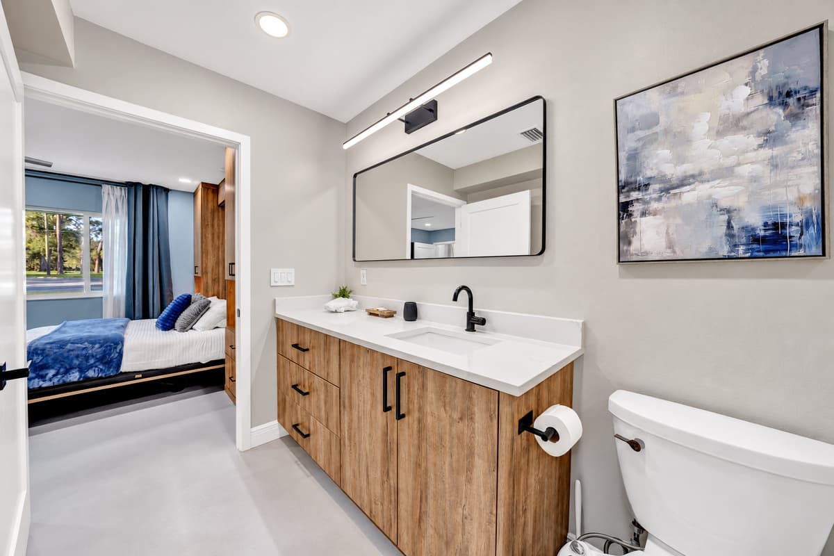 Own bathroom, own bedroom, own door. Sixteen guests, zero waiting.