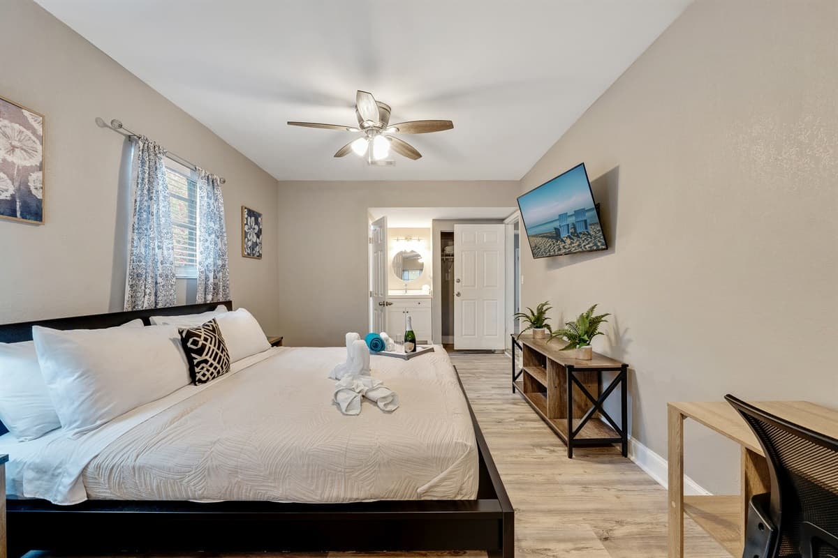 The ambiance is a symphony of serenity, with soft lighting casting a gentle glow on the tasteful decor.