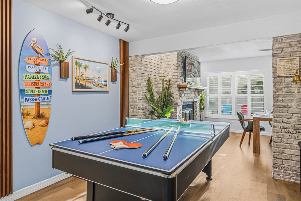 Game room with unique décor and pool table—great for relaxing and enjoying downtime 