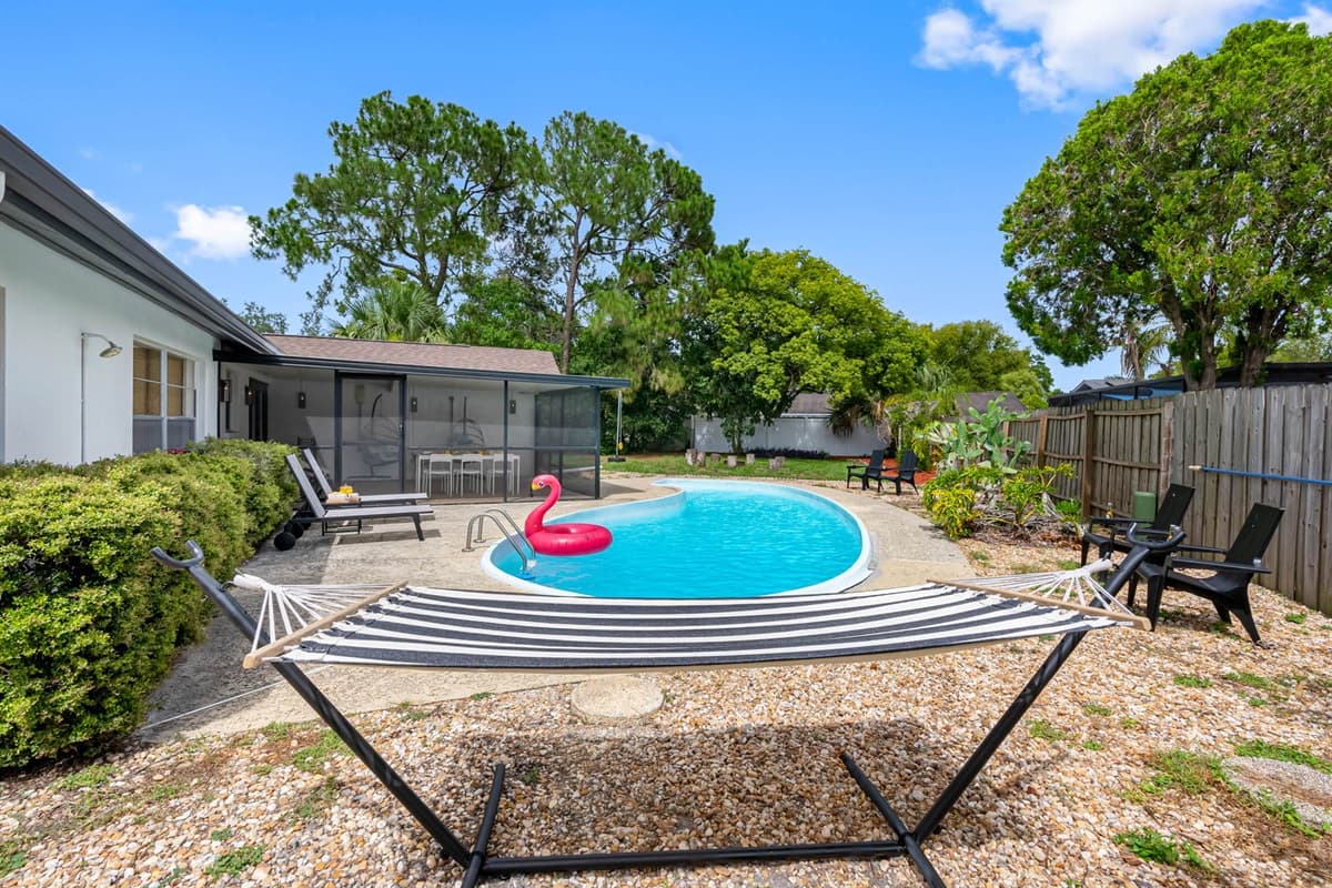 This poolside escape offers room to gather, tan, read, or float the day away—designed for both group hangs and solo peace.