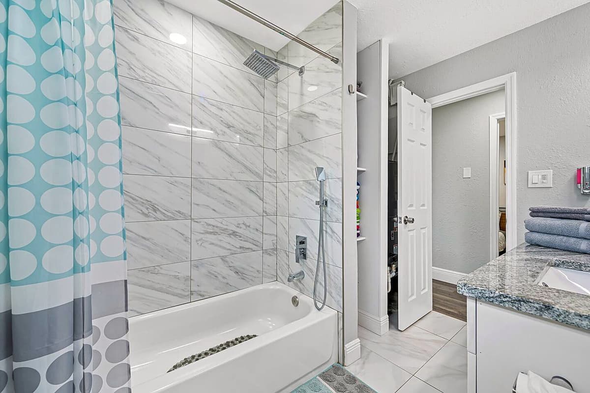 Indulge in a long and relaxing bath in this immaculate bathroom after a long day
