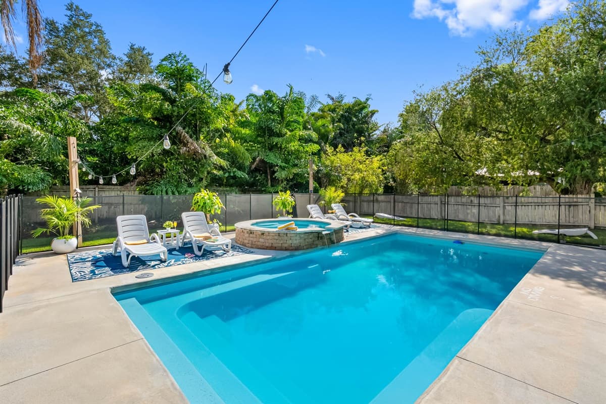 Fenced pool area for peace of mind while kids splash and play.