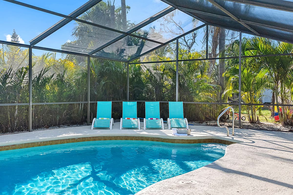 Surrounding the pool, you’ll find comfortable sun loungers arranged for ultimate relaxation.