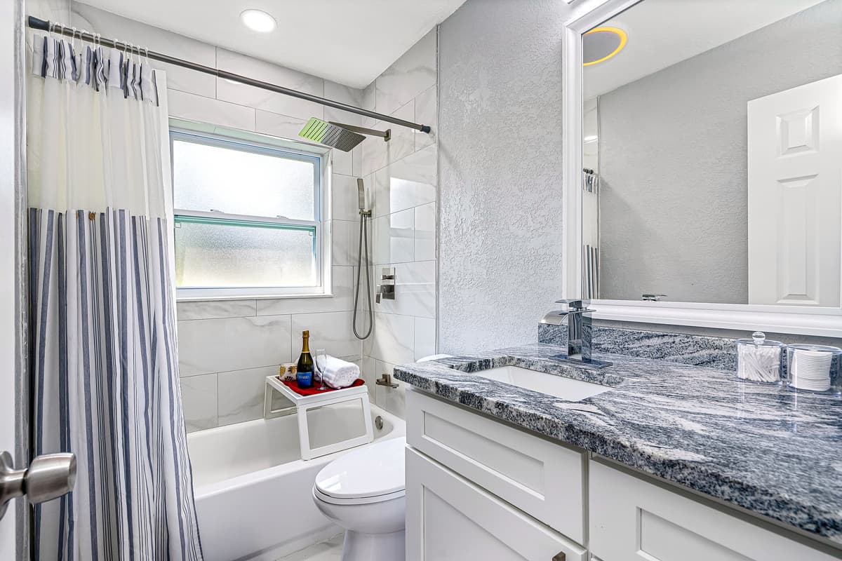 Our beautiful bathroom is equipped with bathtub, sink, toilet and shower. Enjoy a relaxing bath after a long day of travel from your home to your home away from home. If you think this property if for you, send us an inquiry right away!
