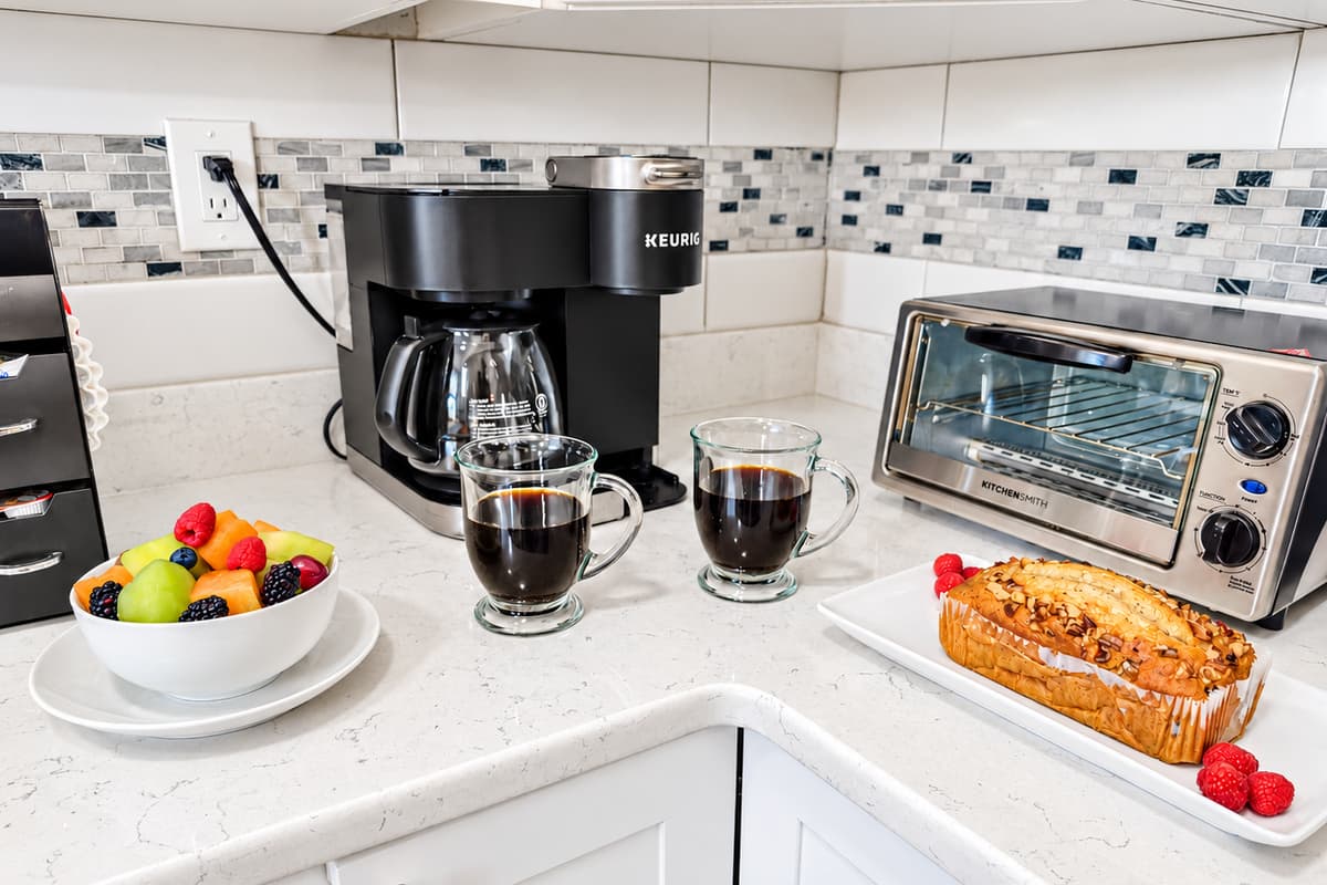 Brew your morning coffee with the Keurig and enjoy breakfast before exploring the area.