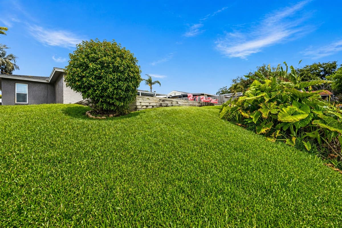 Expansive grassy yard offering plenty of space for outdoor activities and family fun.