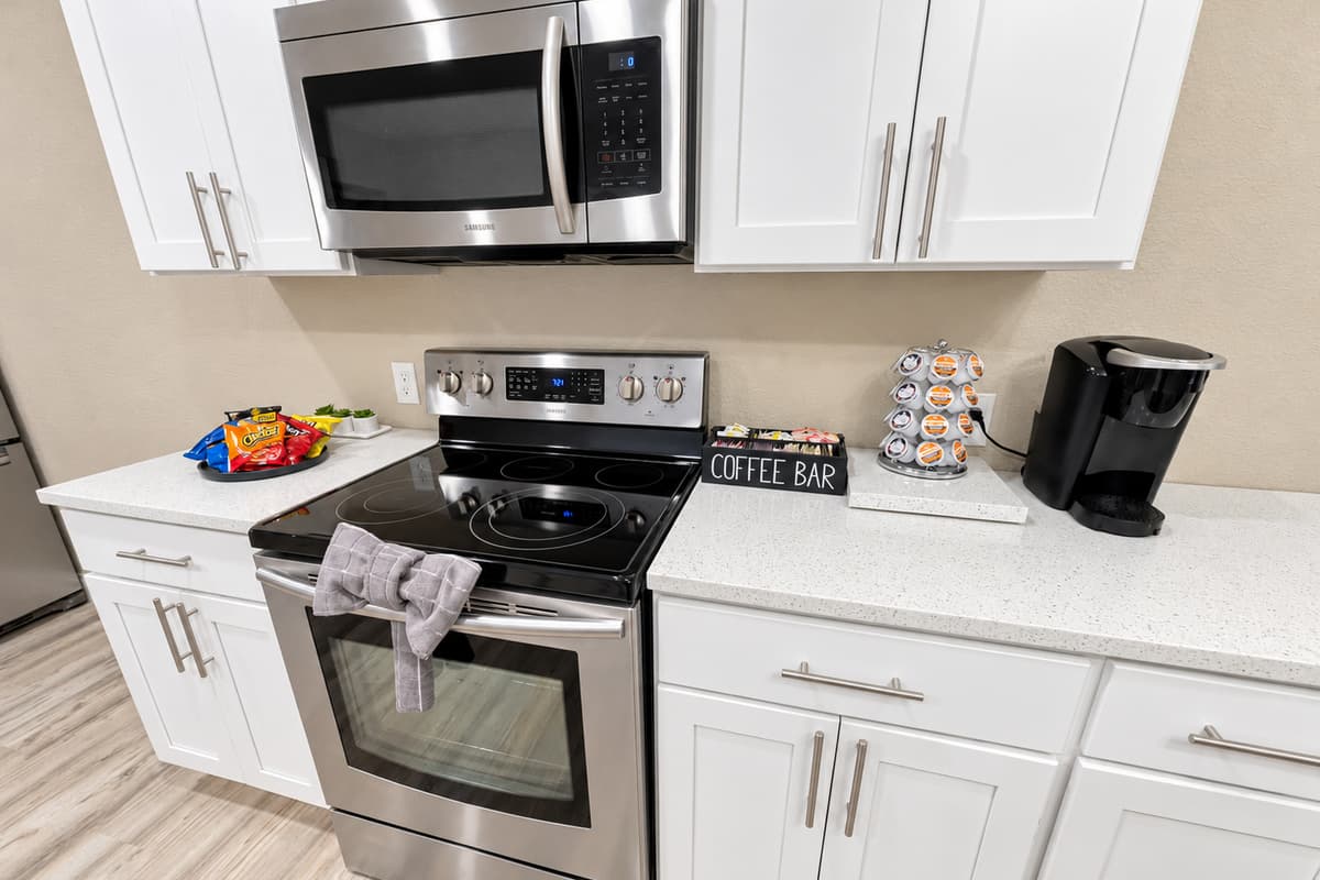 Clean lines and a sleek layout define this space, creating an uncluttered and efficient environment.