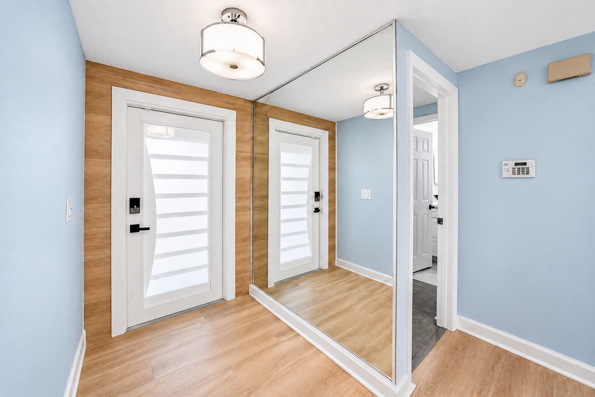 Welcoming entryway with smart lock access, providing a convenient and secure self-check-in experience.
